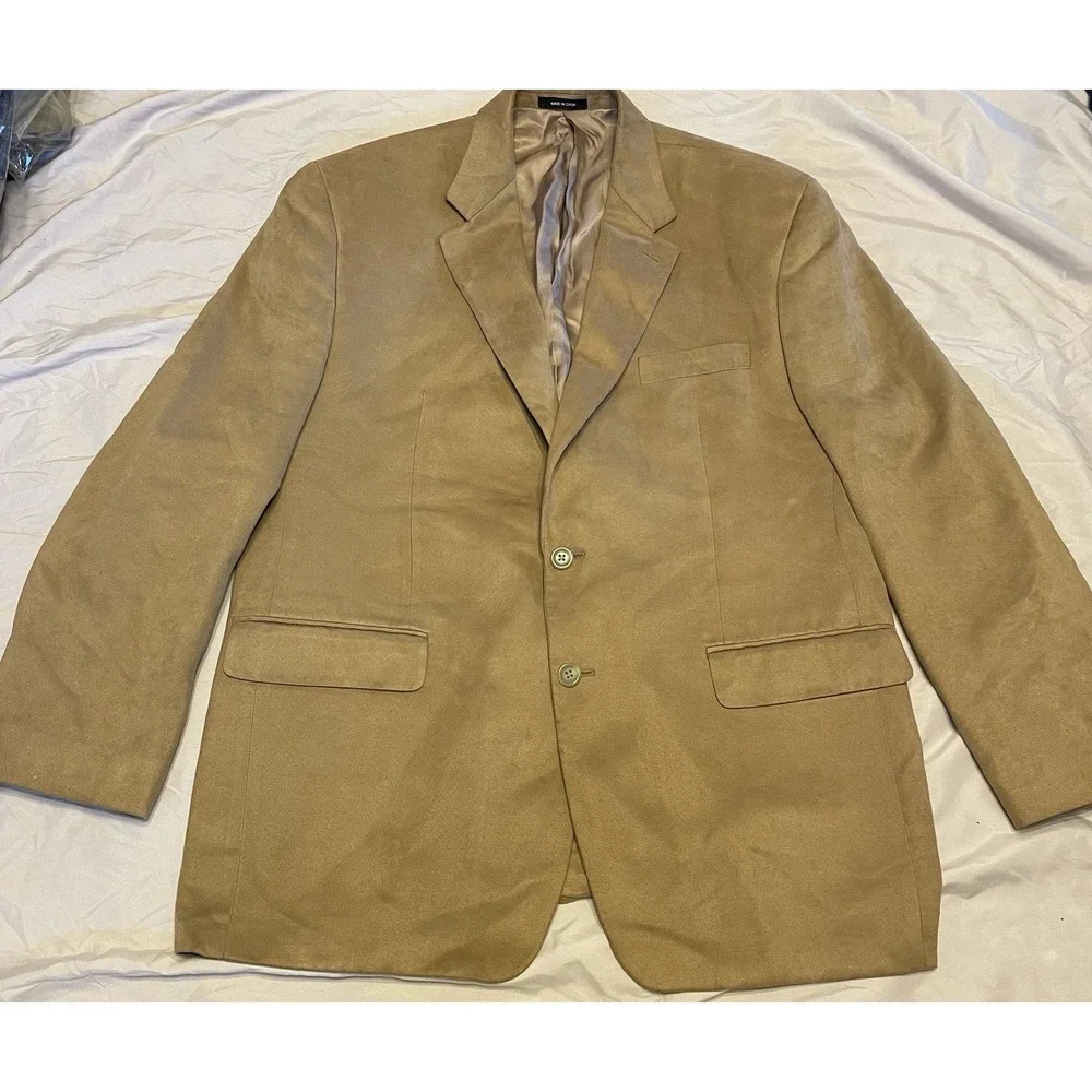 Chaps Suit Jacket‎ Faux Suede Mens 44R Sport Coat Blazer Tan